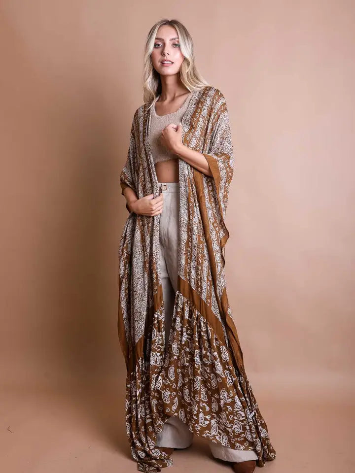 Airy Paisley Drape Kimono