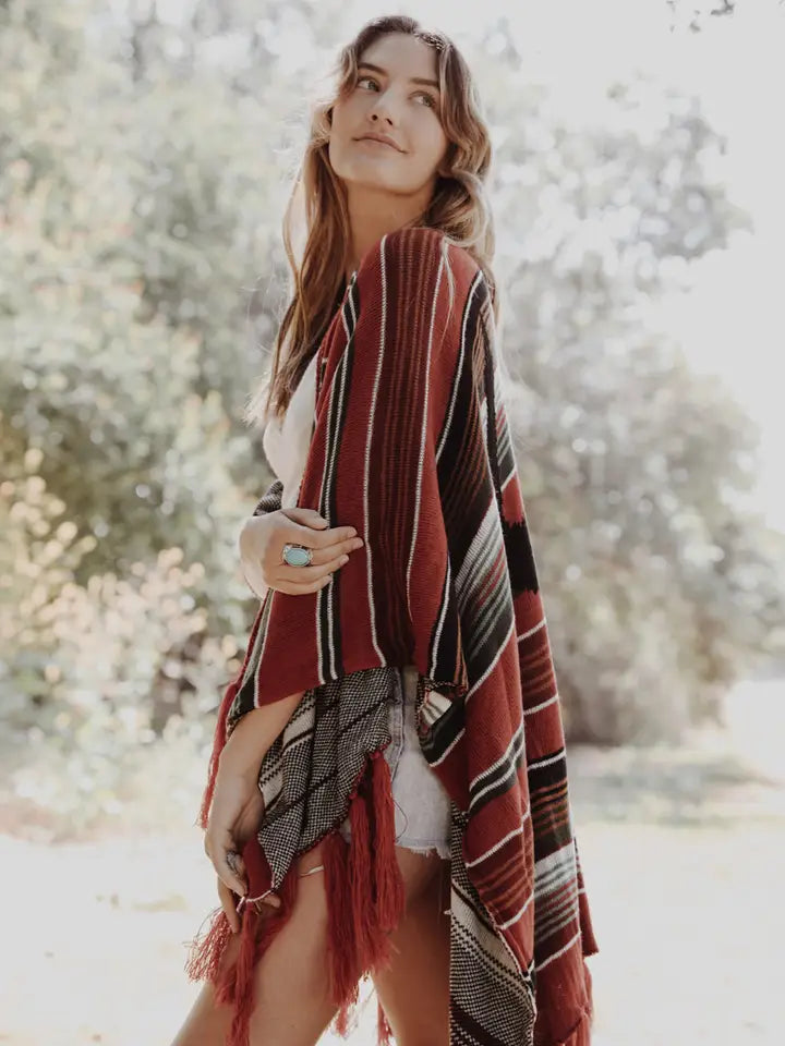 Bohemian Cow Skull Serape Ruana