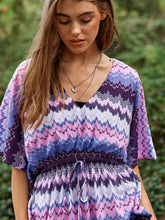 Load image into Gallery viewer, Davi &amp; Dani Multi Color Wavy Tie Waist Flowy Sleeve Kaftan Dress
