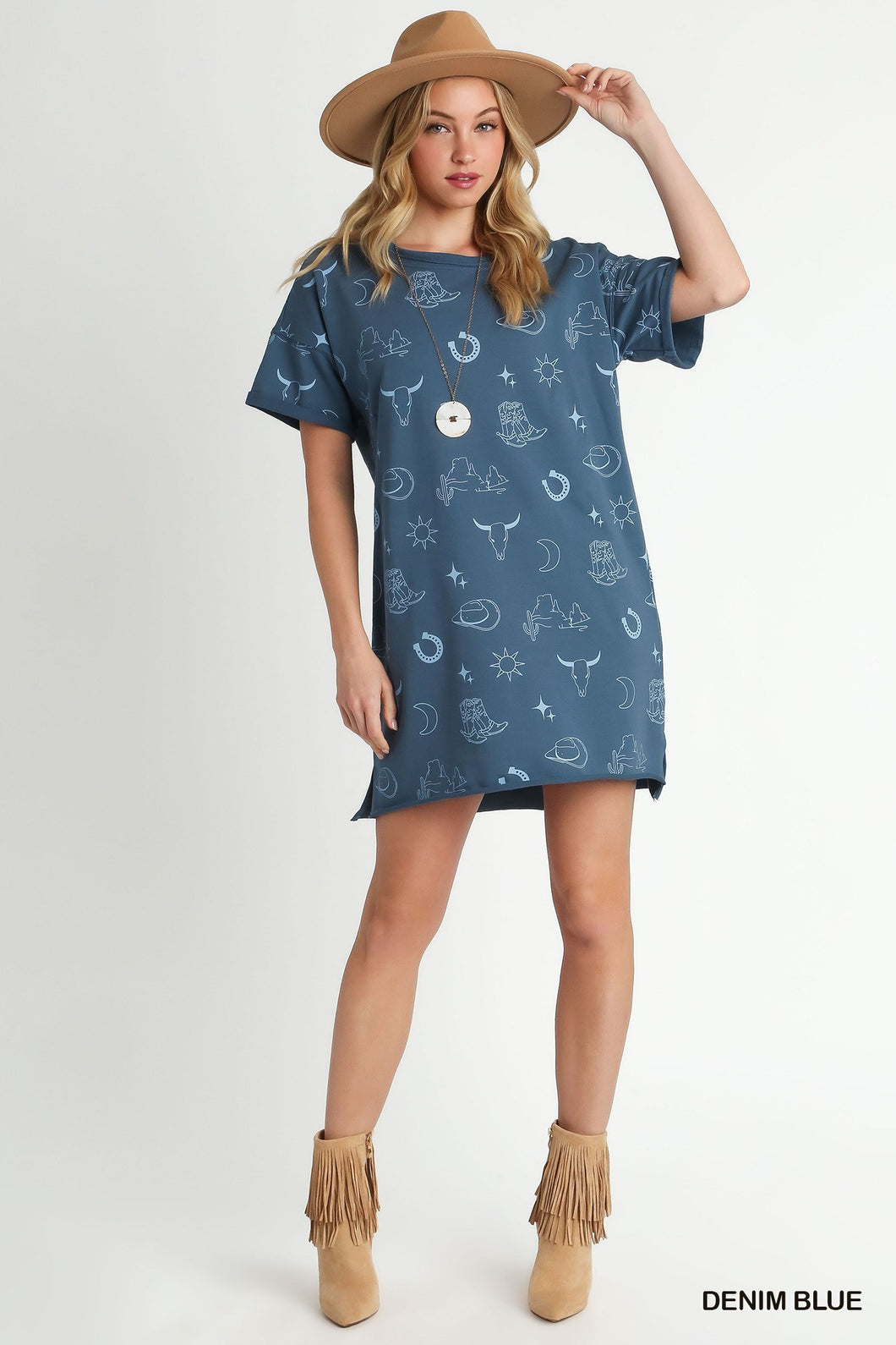 UMGEE Short Sleeve Round Neck Graphic Dress