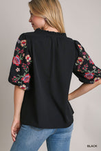 Load image into Gallery viewer, UMGEE Embroidery Puff Sleeve Top with Ruffle V-Notched &amp; Drawstring
