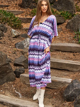 Load image into Gallery viewer, Davi &amp; Dani Multi Color Wavy Tie Waist Flowy Sleeve Kaftan Dress
