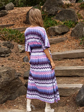 Load image into Gallery viewer, Davi &amp; Dani Multi Color Wavy Tie Waist Flowy Sleeve Kaftan Dress
